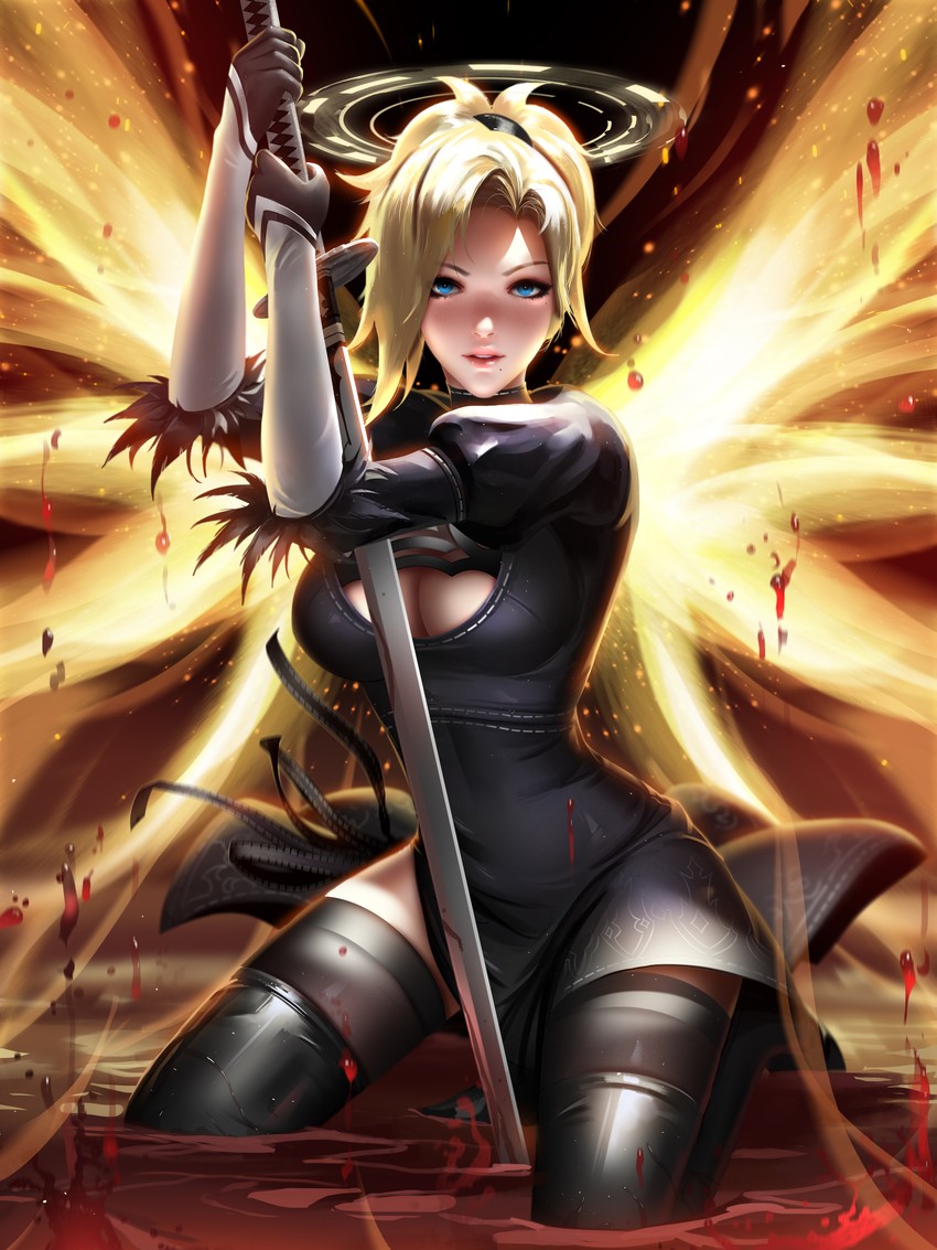 2b and mercy (overwatch and 3 more) drawn by liang_xing