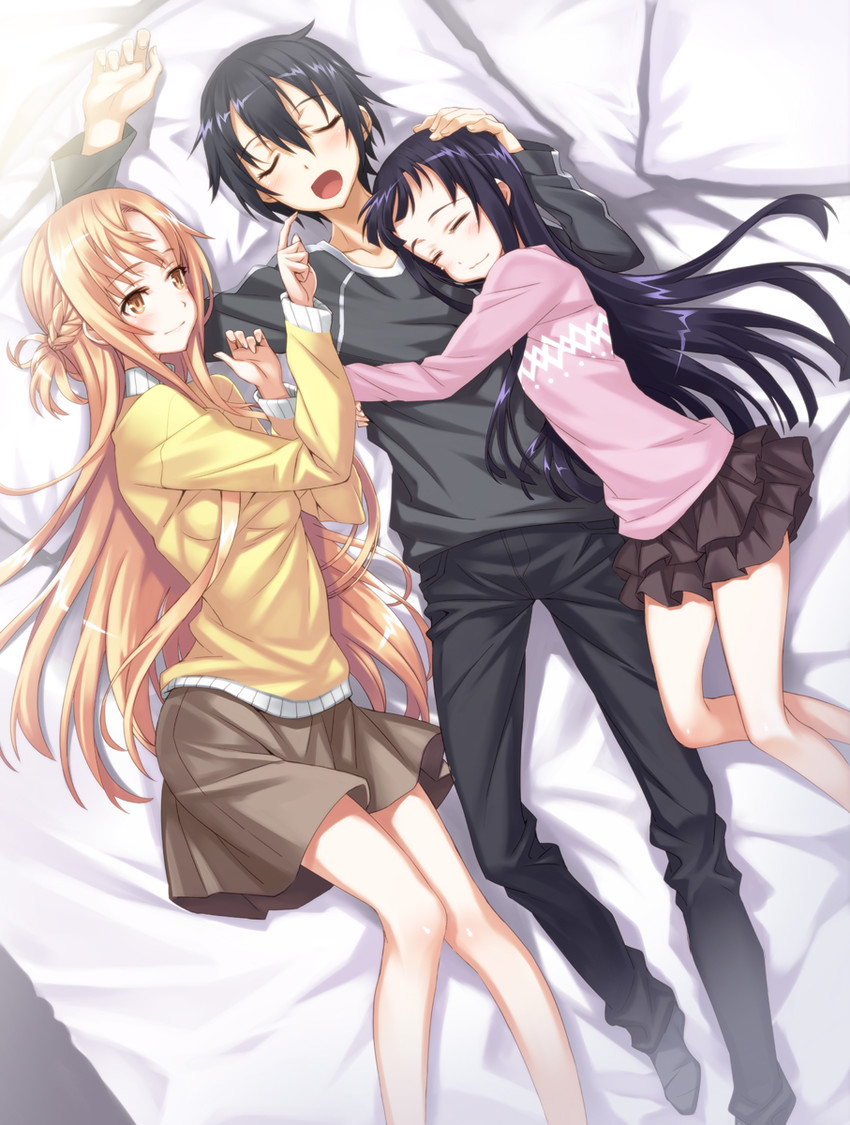 asuna, kirito, and yui (sword art online) drawn by matsuryuu