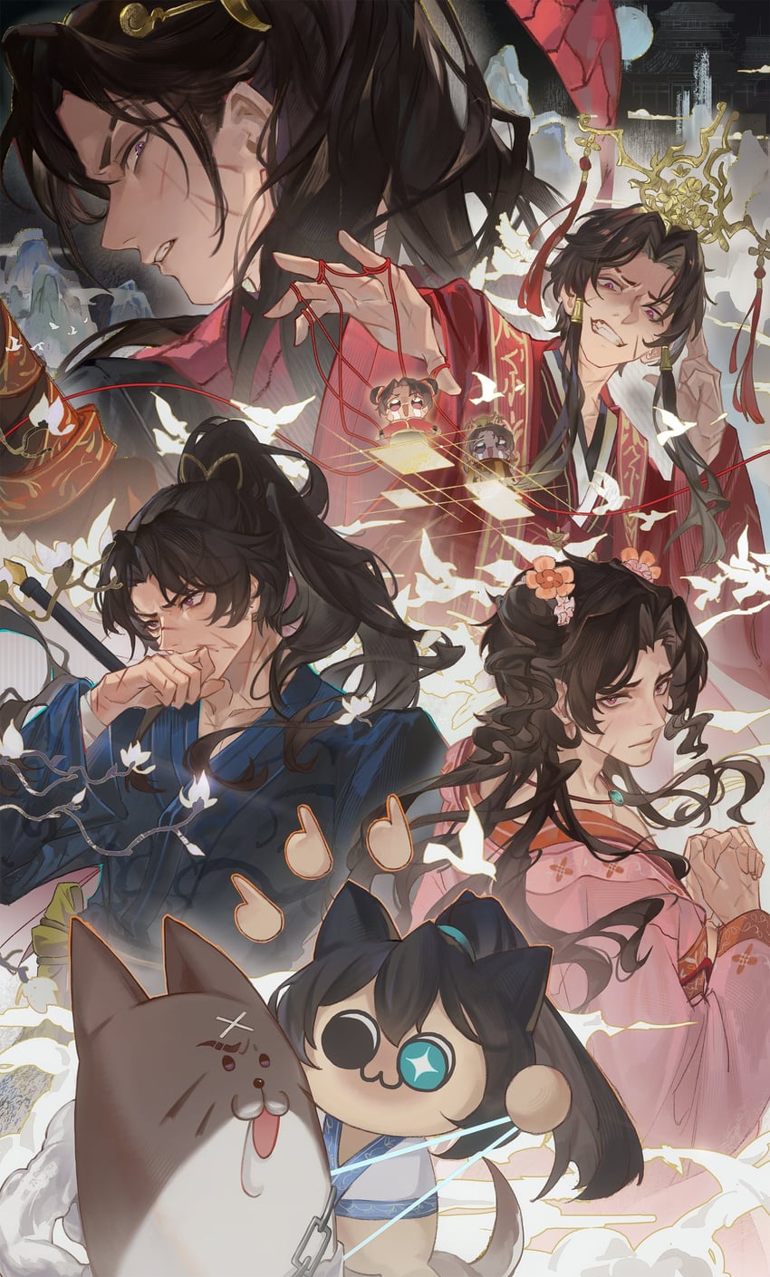 hong lu, heathcliff, jia xichun, jia qiu, xue baochai, and 3 more (project moon and 1 more) drawn by tokulily