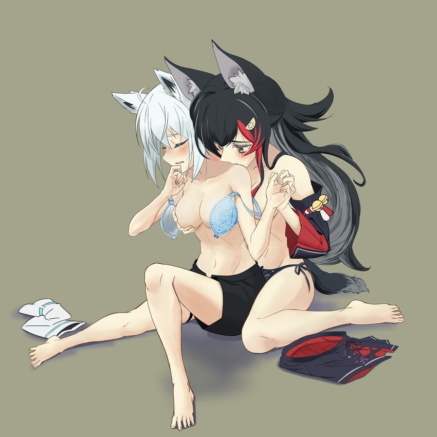 shirakami fubuki and ookami mio (hololive) drawn by kagami_yoshino