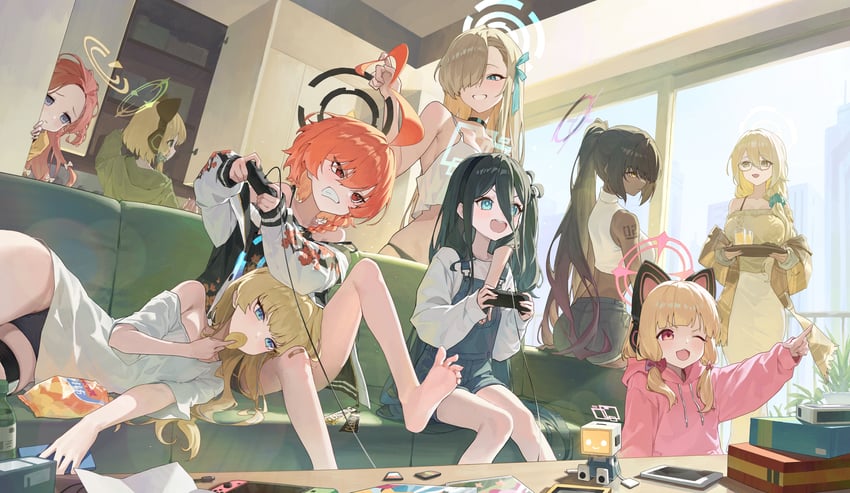 asuna, toki, aris, karin, momoi, and 5 more (blue archive) drawn by u.rang