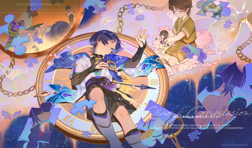 scaramouche, wanderer, niwa, and scaramouche's sickly friend (genshin impact) drawn by qiao2121