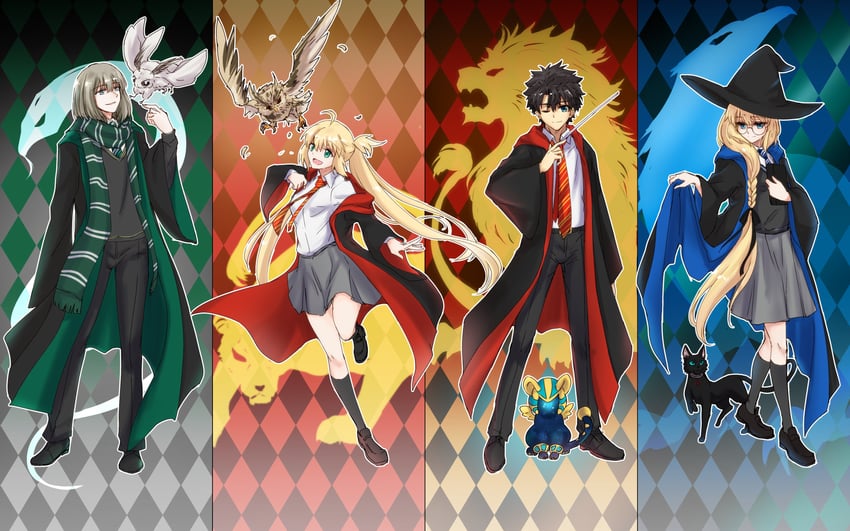 artoria pendragon, fujimaru ritsuka, artoria caster, oberon, aesc, and 1 more (fate and 3 more) drawn by ringozuki