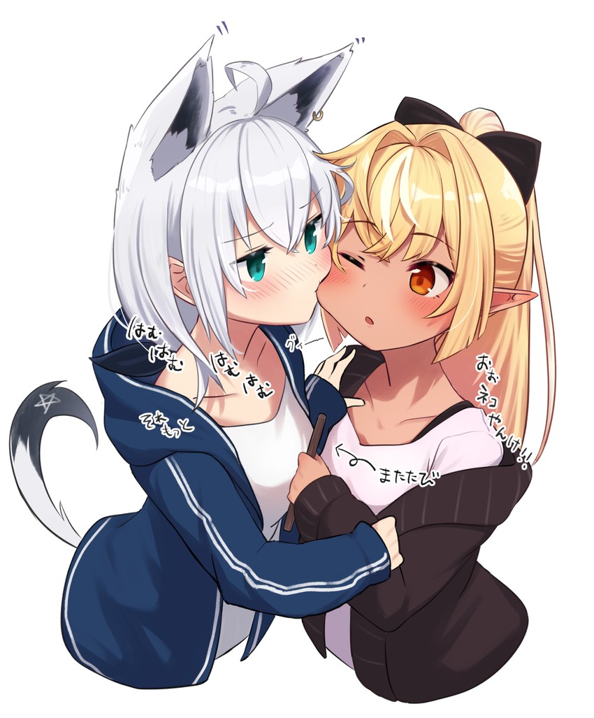 shirakami fubuki and shiranui flare (hololive) drawn by sasaki_(glass1138)