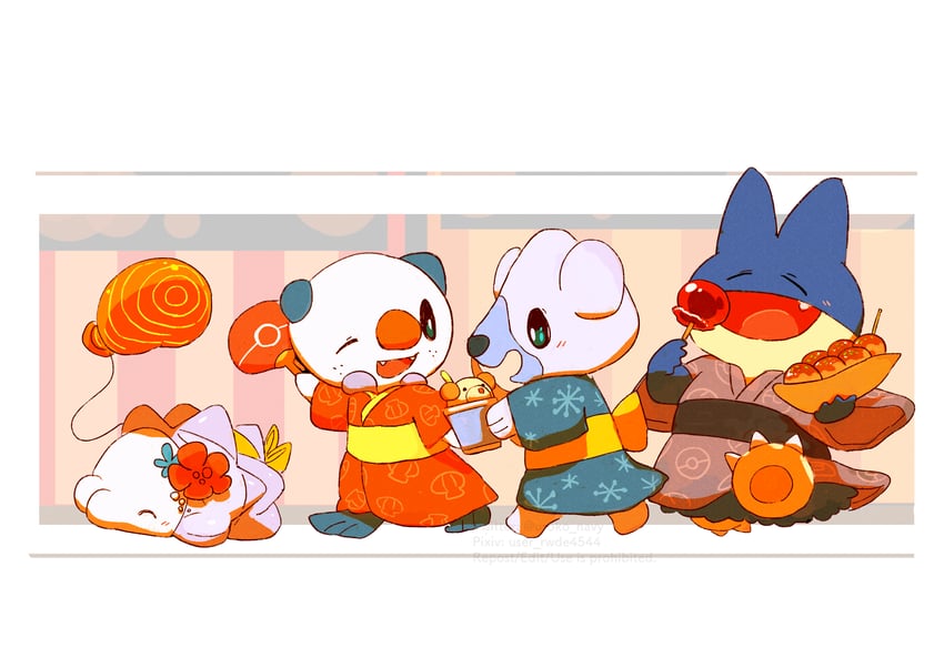 oshawott, munchlax, snom, and cubchoo (pokemon) drawn by uroko_(rwde4544)