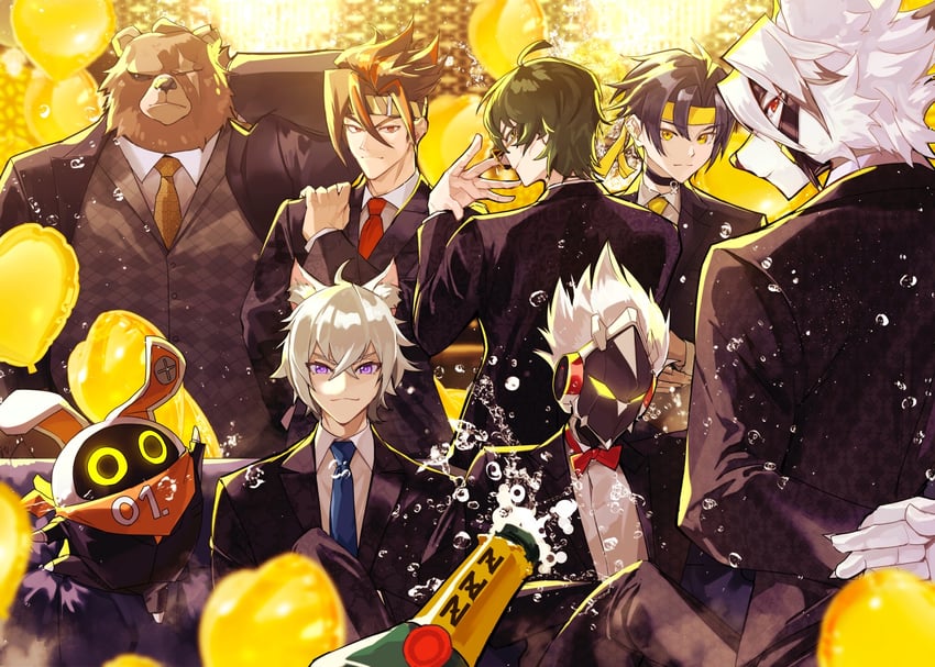 eous, von lycaon, asaba harumasa, seth lowell, lighter, and 3 more (zenless zone zero) drawn by amaneryuusei