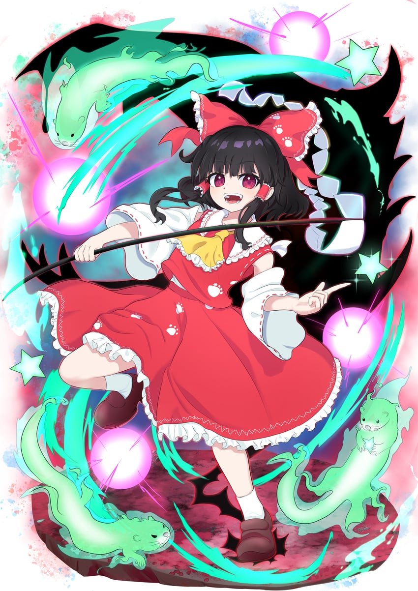 hakurei reimu and otter spirit (touhou and 1 more) drawn by guminemi