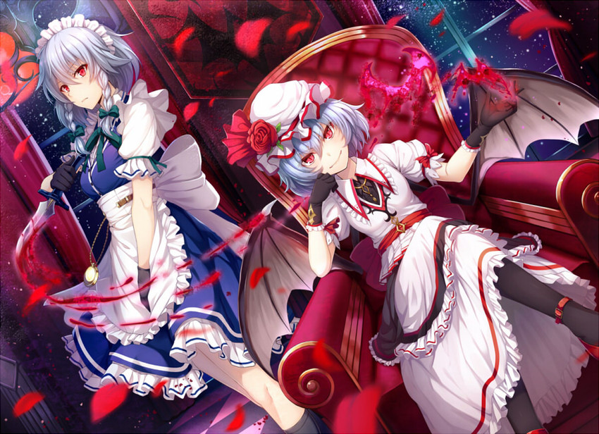 remilia scarlet and izayoi sakuya (touhou) drawn by noe_noel
