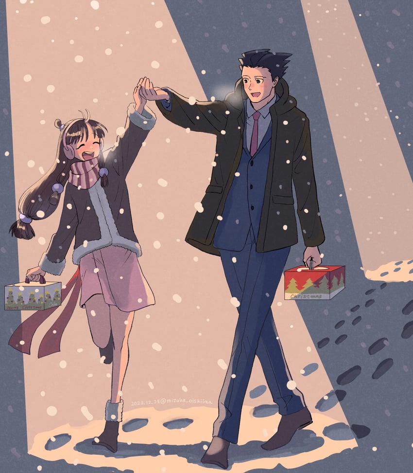 phoenix wright and maya fey (ace attorney) drawn by suibun_(mizuha_oishiina)