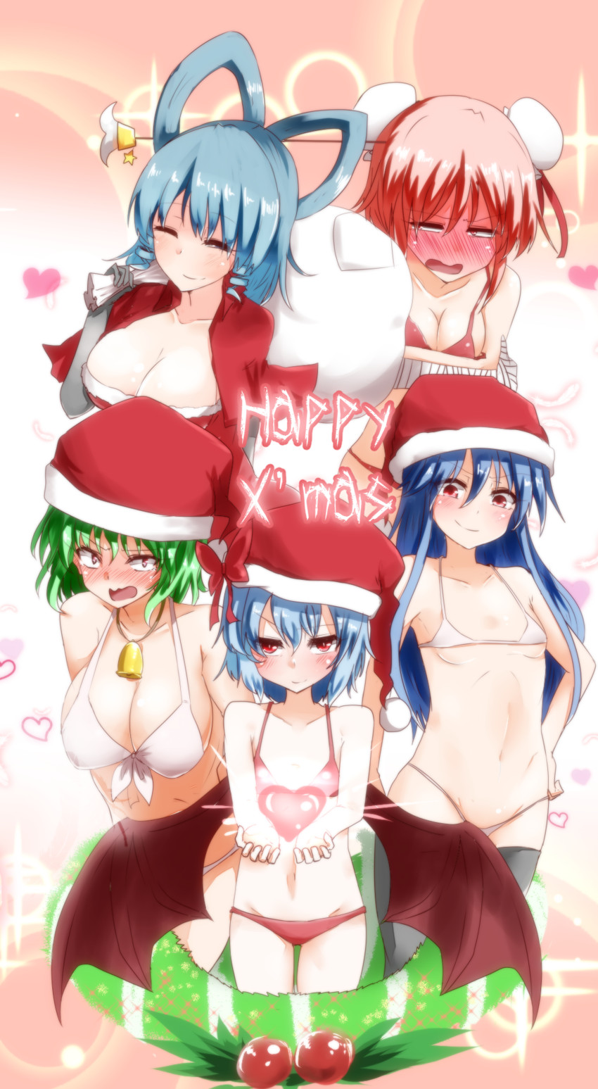 remilia scarlet, kazami yuuka, hinanawi tenshi, kaku seiga, and ibaraki kasen (touhou) drawn by takorice