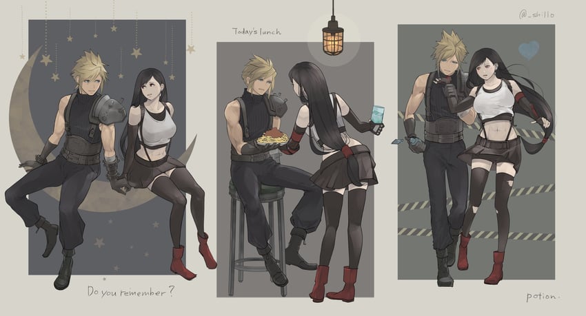 tifa lockhart and cloud strife (final fantasy and 2 more) drawn by shillo