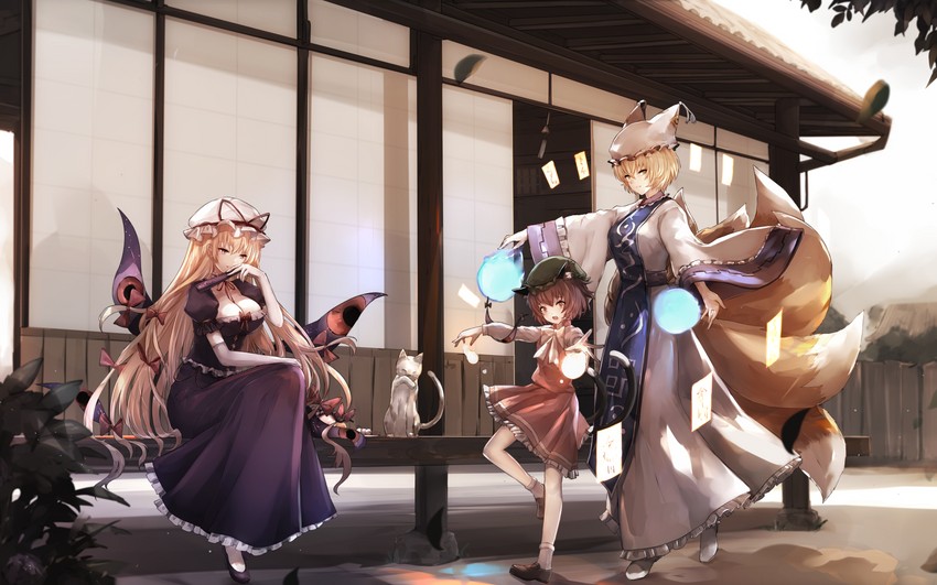 yakumo yukari, yakumo ran, and chen (touhou and 1 more) drawn by nekoya_(liu)