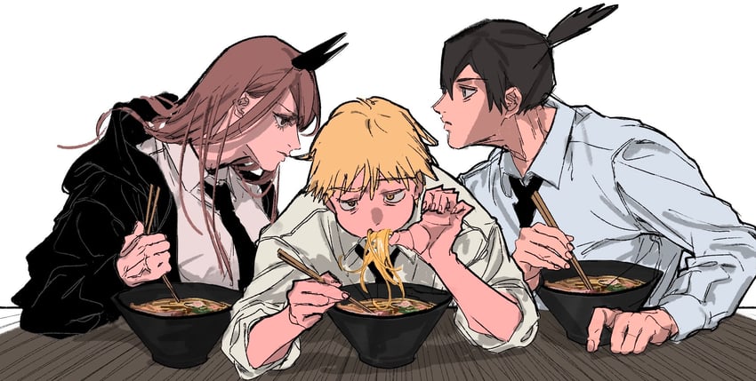 power, denji, and hayakawa aki (chainsaw man) drawn by tasuketemama