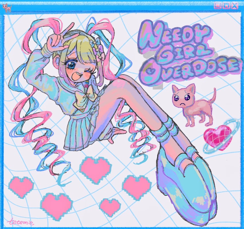 chouzetsusaikawa tenshi-chan and pien cat (needy girl overdose) drawn by tetemie