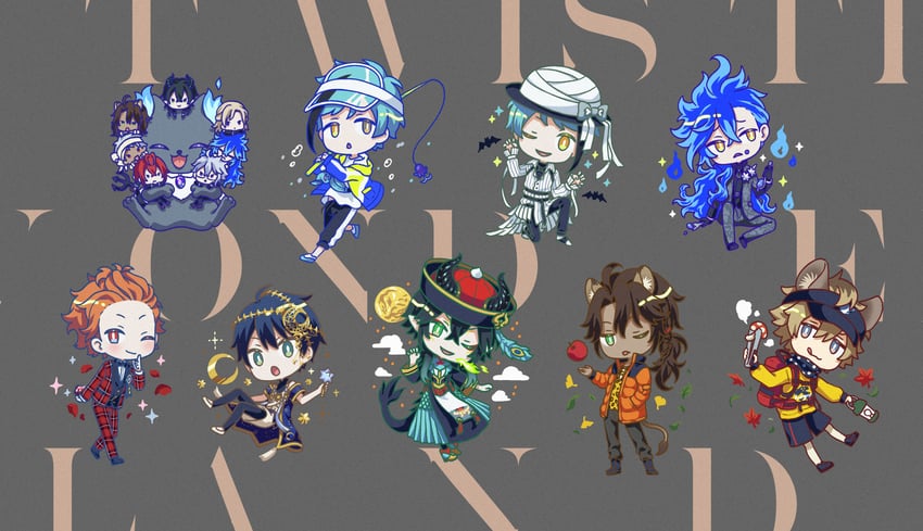 floyd leech, jade leech, leona kingscholar, azul ashengrotto, idia shroud, and 8 more (twisted wonderland) drawn by ashnnk