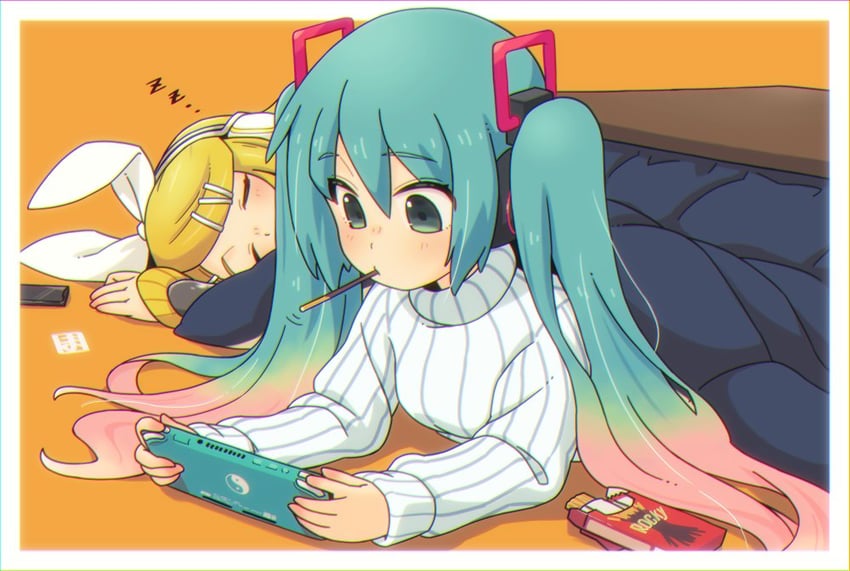 hatsune miku and kagamine rin (vocaloid) drawn by mawaru_(mawaru)