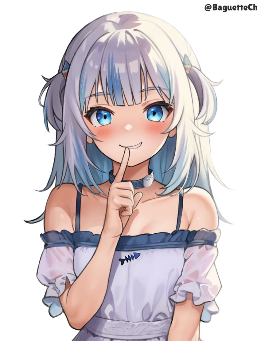 gawr gura and bloop (hololive and 1 more) drawn by baguette_(baguettech)