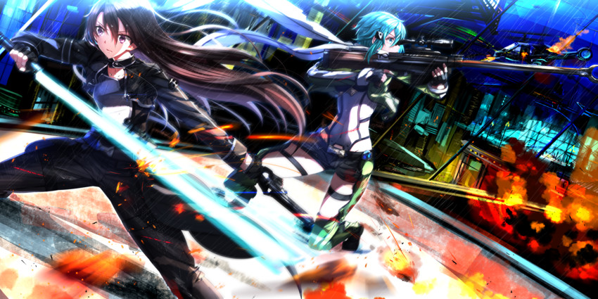 kirito and sinon (sword art online) drawn by swordsouls