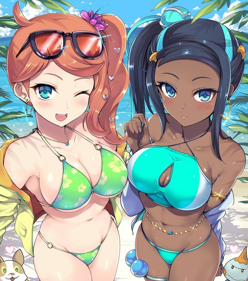 nessa, sonia, yamper, and chewtle (pokemon and 1 more) drawn by kasai_shin