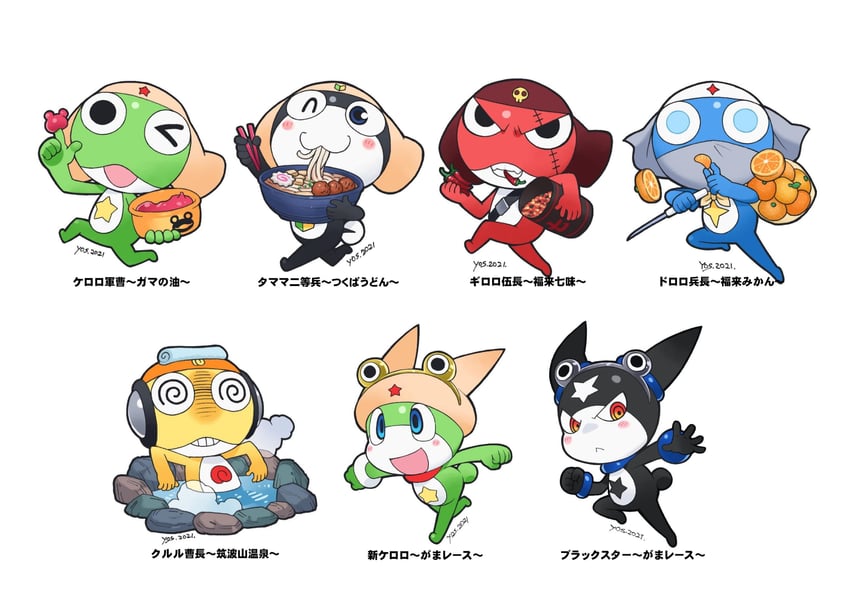 keroro, giroro, tamama, kururu, dororo, and 2 more (keroro gunsou) drawn by yoshizaki_mine