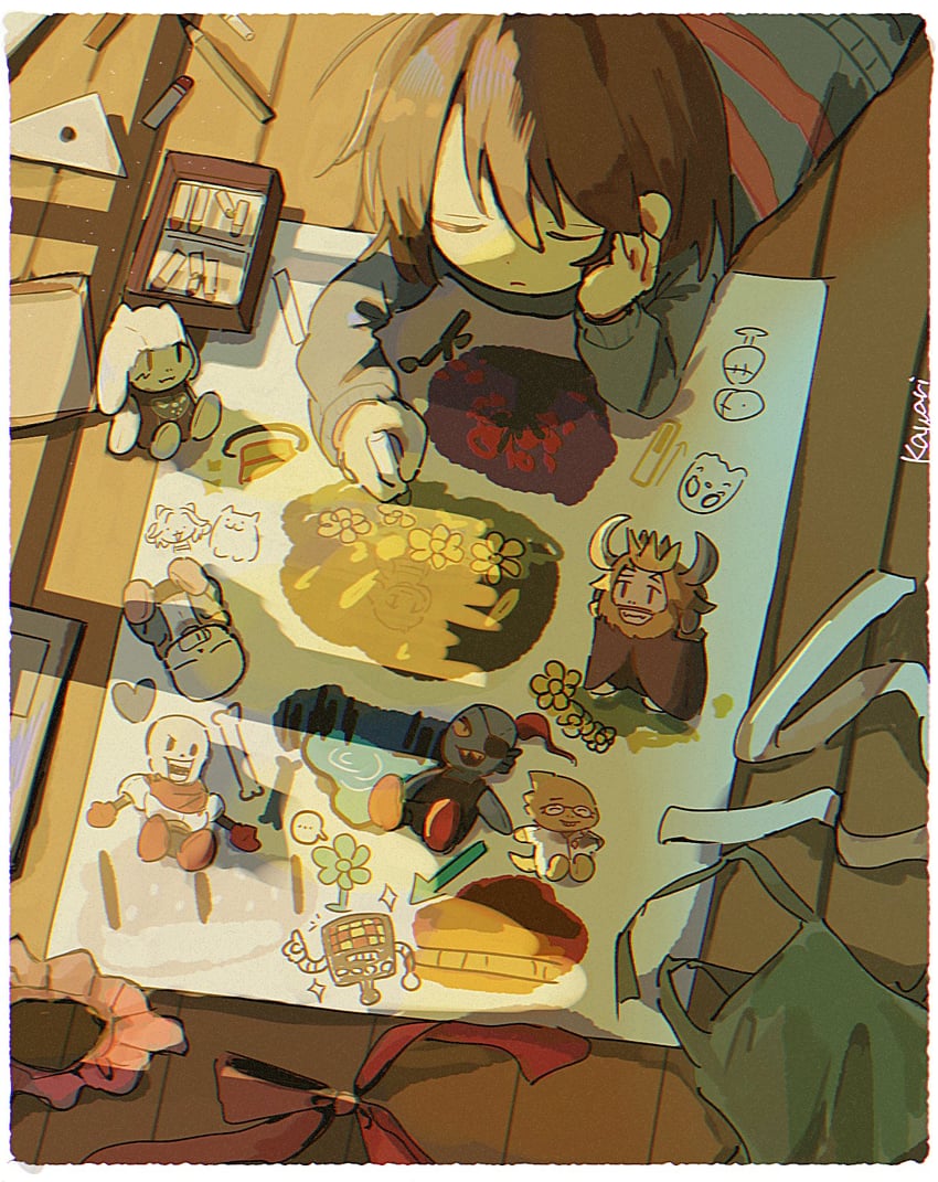 frisk, sans, papyrus, undyne, toriel, and 8 more (undertale) drawn by kawar1117552