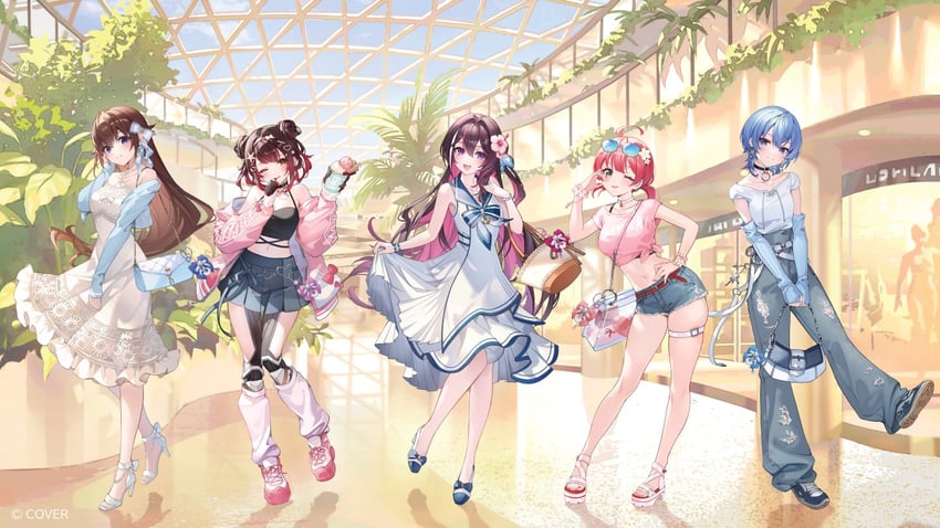 hoshimachi suisei, sakura miko, azki, tokino sora, and roboco-san (hololive) drawn by noir_eku