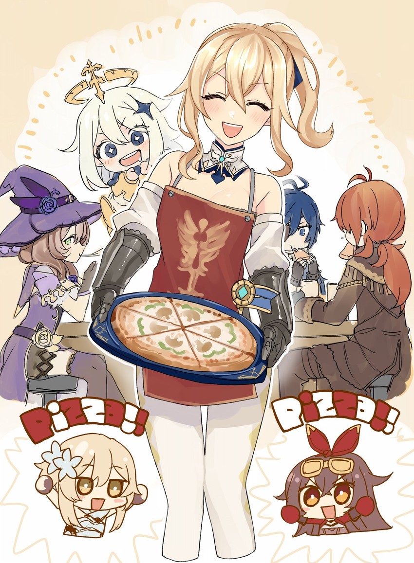 lumine, paimon, jean, diluc, amber, and 2 more (genshin impact) drawn by yukko