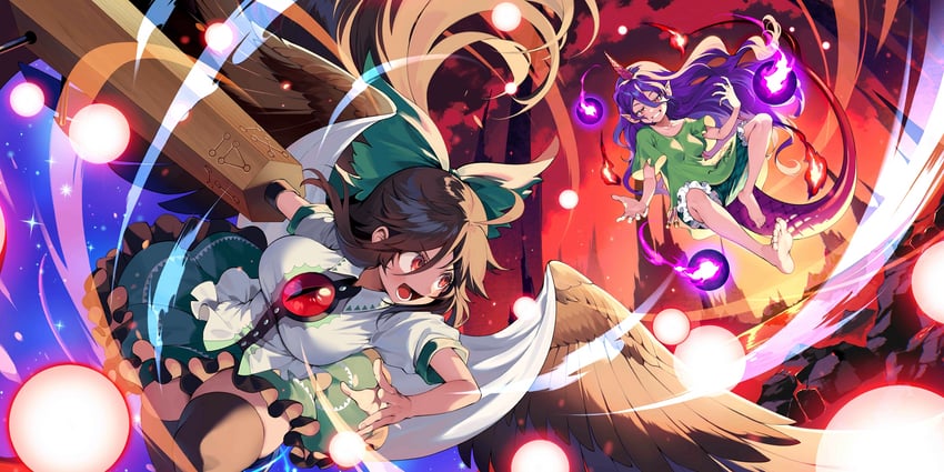 reiuji utsuho and tenkajin chiyari (touhou and 1 more) drawn by iroyopon