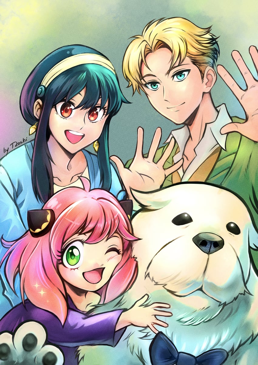 yor briar, anya, twilight, and bond (spy x family) drawn by mochi_mangaka