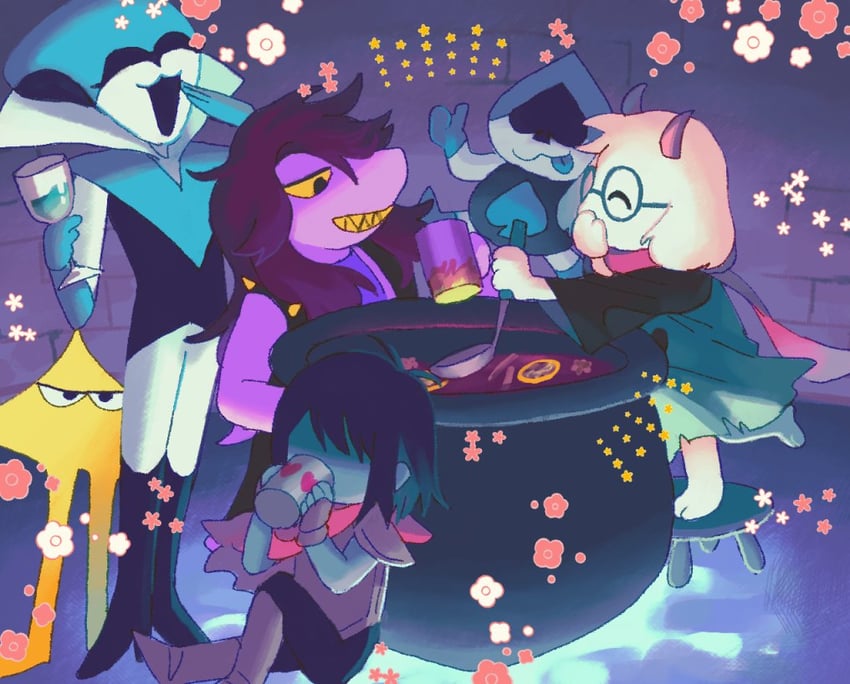kris, ralsei, susie, lancer, queen, and 1 more (deltarune) drawn by beryllium_game