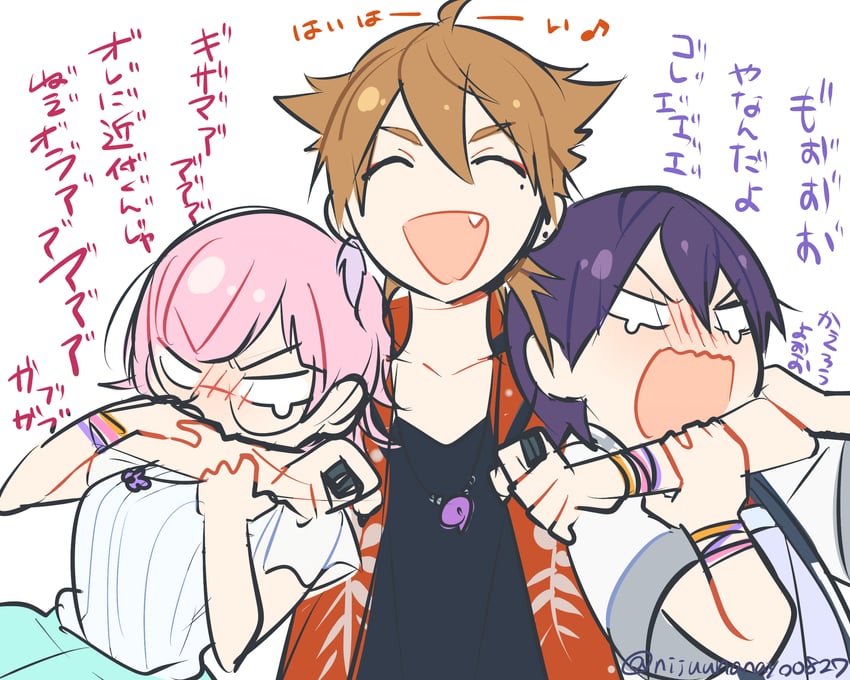 kenmochi touya, fushimi gaku, and yuuhi riri (nijisanji) drawn by ninahachi