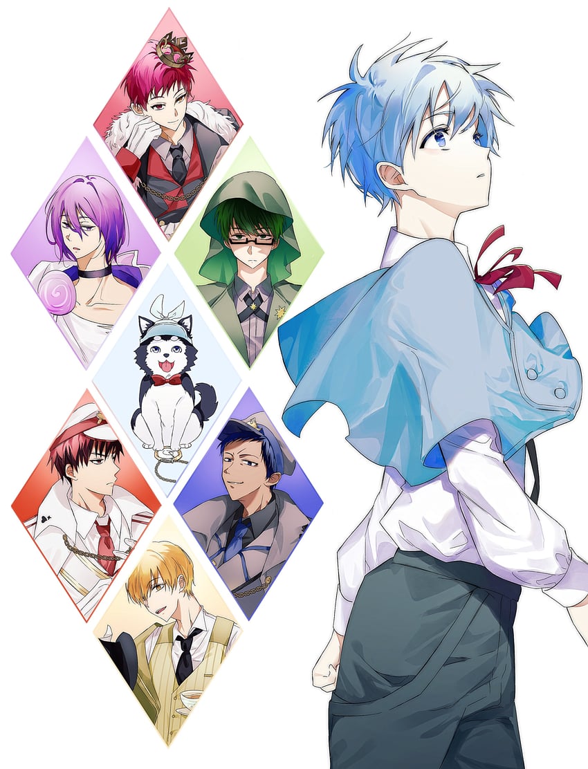 kuroko tetsuya, aomine daiki, kise ryouta, kagami taiga, akashi seijuurou, and 3 more (kuroko no basuke) drawn by vanilla_kurx17