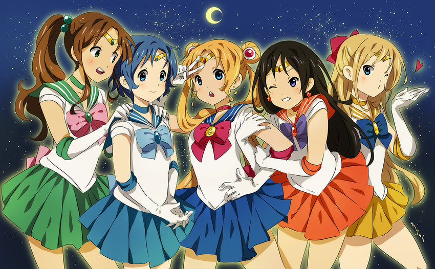 tsukino usagi, sailor moon, mizuno ami, aino minako, hino rei, and 5 more (k-on! and 1 more) drawn by miyuli