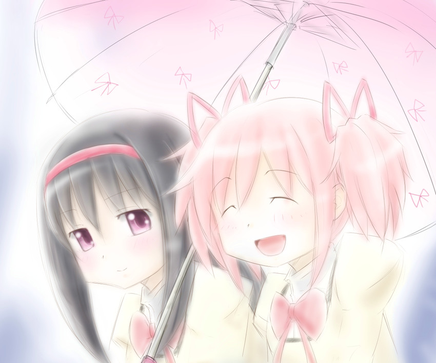 akemi homura and kaname madoka (mahou shoujo madoka magica) drawn by teina