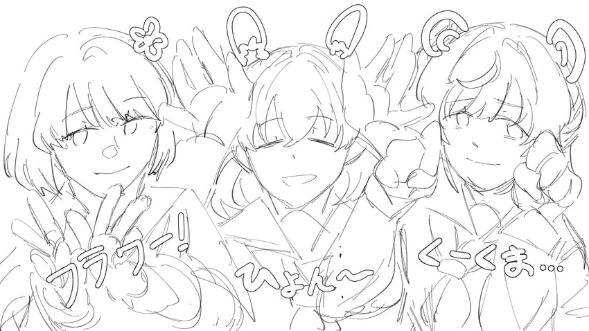 hinoshita kaho, otomune kozue, and momose ginko (love live! and 1 more) drawn by kepitingtiga