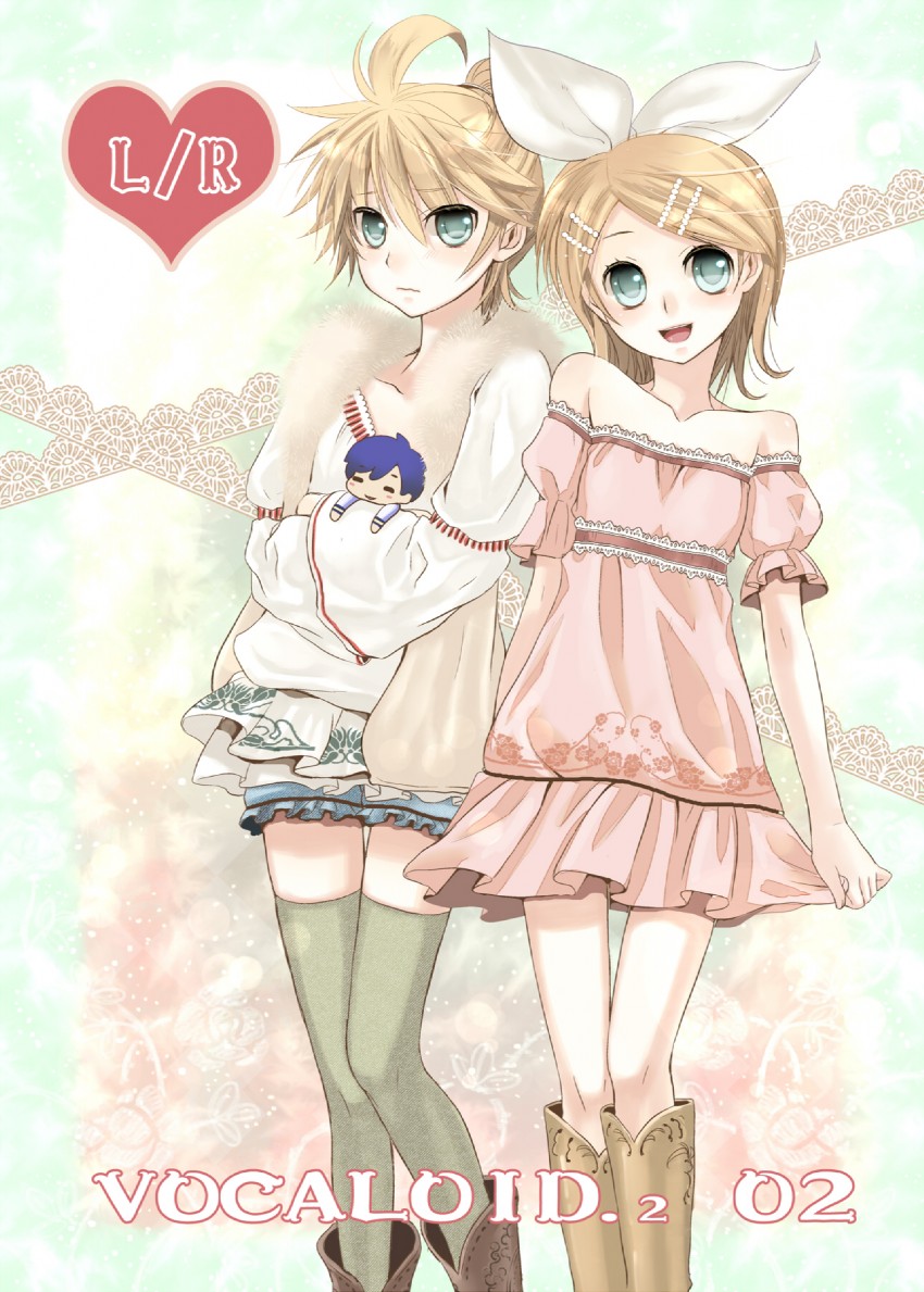 kagamine rin, kagamine len, and kaito (vocaloid) drawn by tamara
