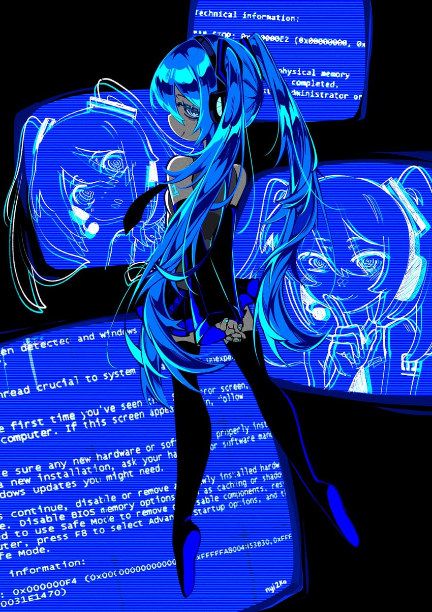 hatsune miku (vocaloid and 1 more) drawn by nyi2ko