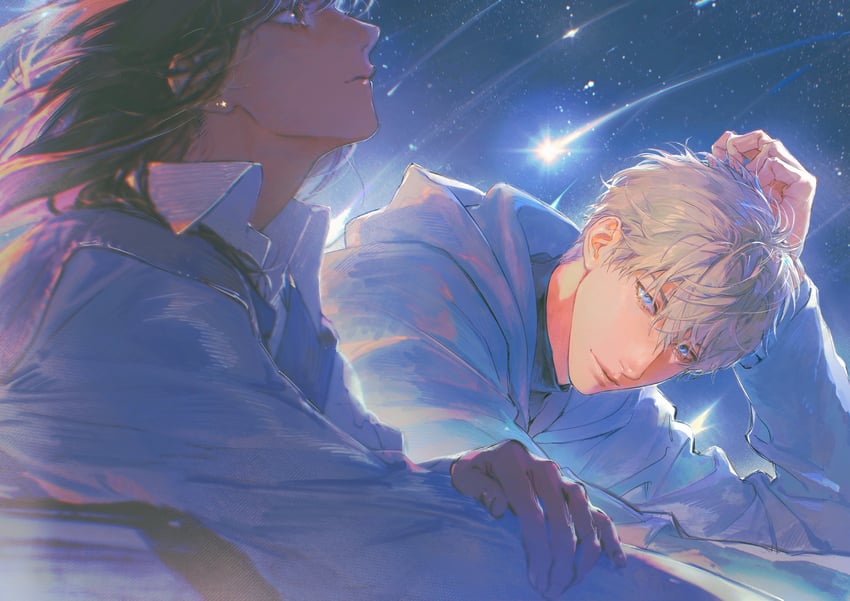 protagonist and xavier (love and deepspace) drawn by chimmyming