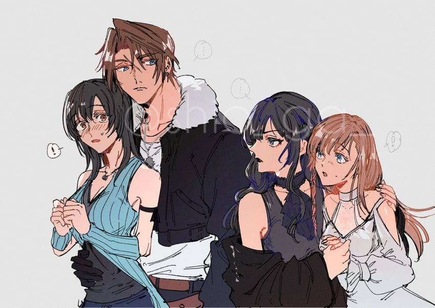 squall leonhart, rinoa heartilly, ryne waters, and gaia (final fantasy and 2 more) drawn by shio_ga