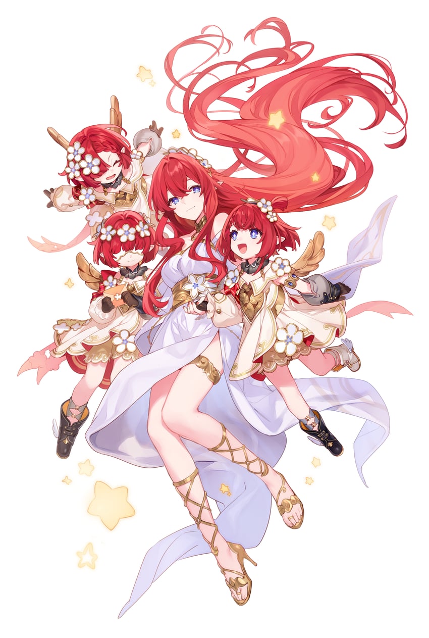 tribbie, trianne, trinnon, and tribios (honkai and 1 more) drawn by asahikawa_hiyori
