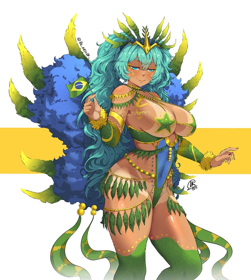 hatsune miku and brazilian miku (vocaloid) drawn by jk_arts