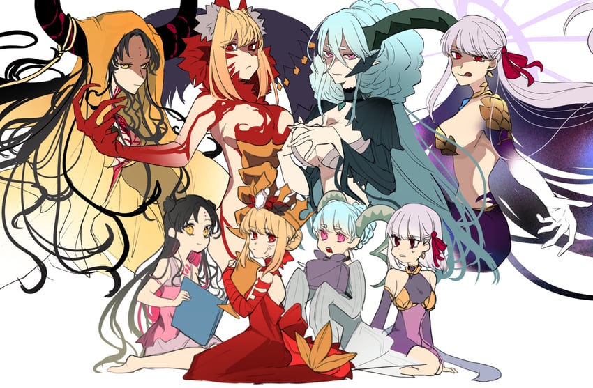 nero claudius, sessyoin kiara, tiamat, larva tiamat, kama, and 1 more (fate and 1 more) drawn by kuriimu0203