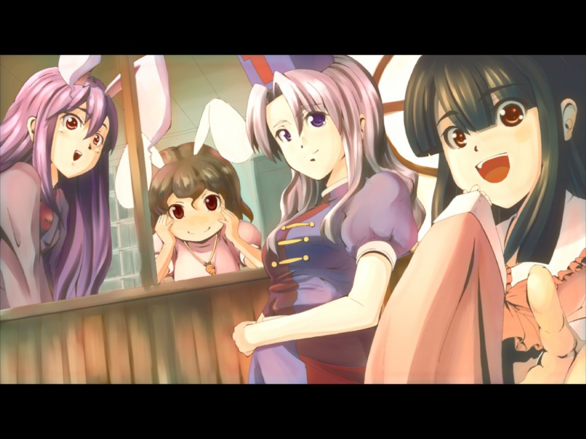 reisen udongein inaba, houraisan kaguya, inaba tewi, and yagokoro eirin (touhou) drawn by kose_takashi