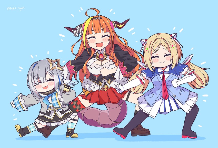 amane kanata, kiryu coco, and aki rosenthal (hololive) drawn by kukie-nyan