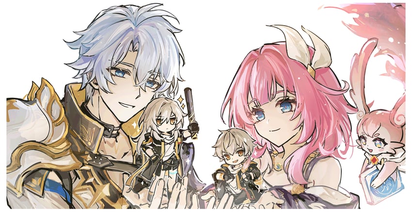 trailblazer, stelle, caelus, phainon, cyrene, and 1 more (honkai and 1 more) drawn by akiko54124