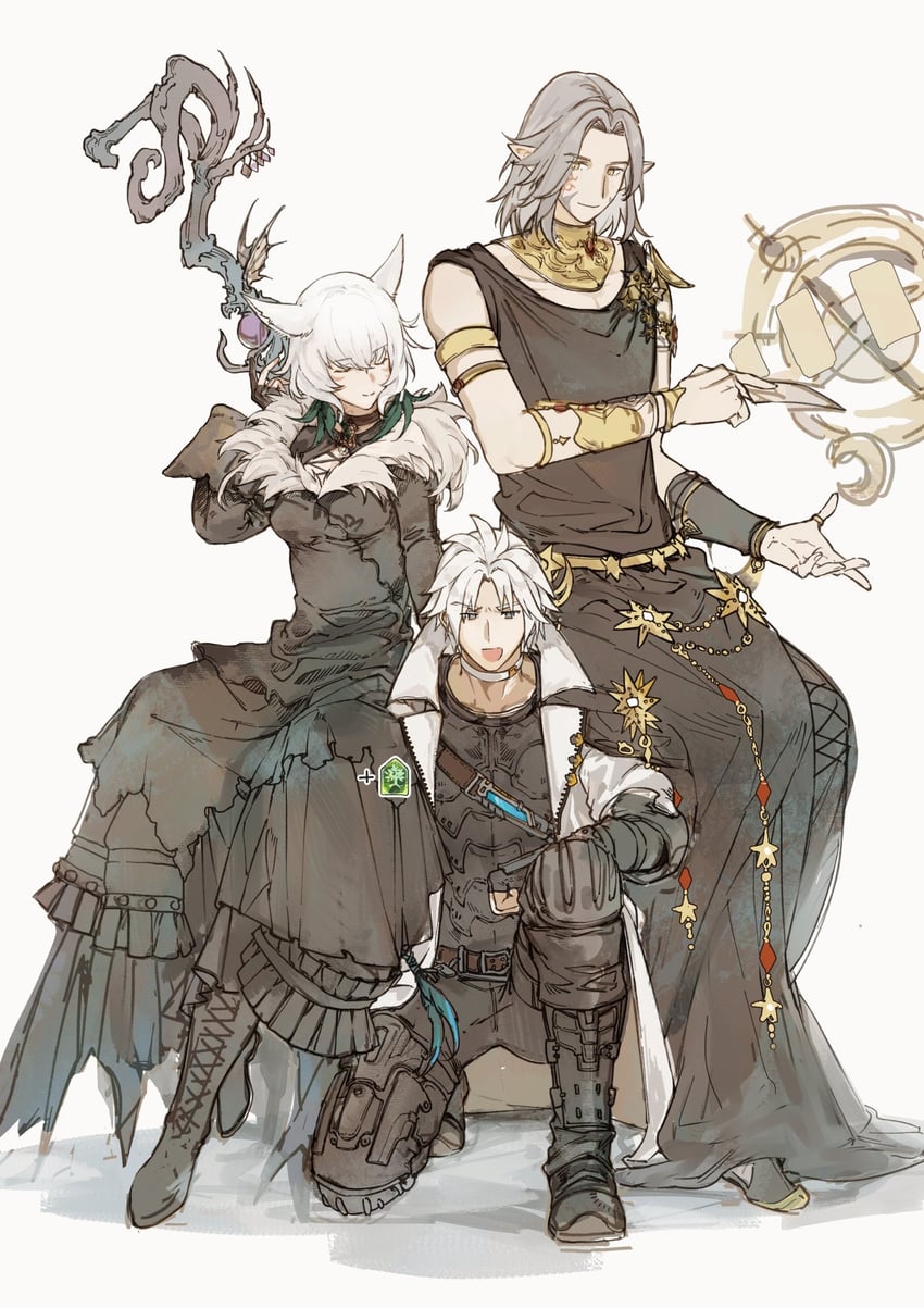 y'shtola rhul, thancred waters, astrologian, and urianger augurelt (final fantasy and 1 more) drawn by poooto10