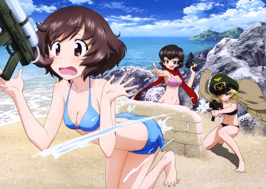 akiyama yukari, erwin, and caesar (girls und panzer) drawn by yoshida_kousuke
