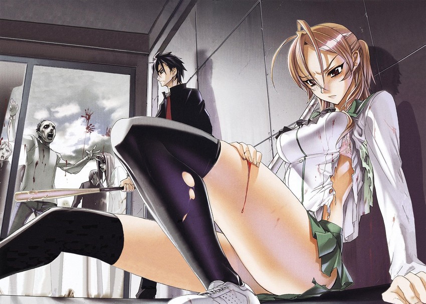 miyamoto rei and komuro takashi (highschool of the dead) drawn by satou_shouji