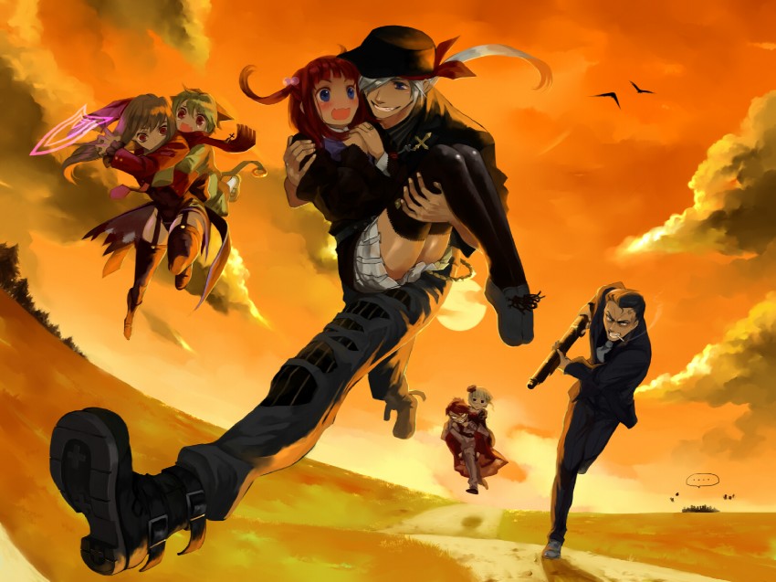 beatrice, ushiromiya battler, ushiromiya ange, sakutarou, mammon, and 2 more (umineko no naku koro ni) drawn by gado-boa