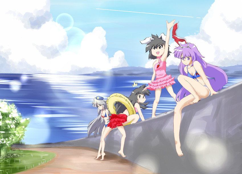 reisen udongein inaba, houraisan kaguya, inaba tewi, and yagokoro eirin (touhou) drawn by non_(z-art)